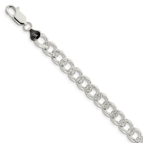 Black Bow Jewelry Co. Other - Men's 8mm, Sterling Silver Solid Pave Curb Chain Bracelet, 8 Inch